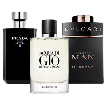 Package of 3 Perfumes: Bvlgari In Black, Giorgio Armani Acqua Di Gio, L'Homme Prada Intense (Eau de Parfum)