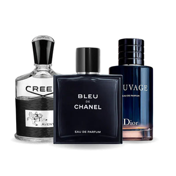 Set of 3 Perfumes: Creed AVENTUS, BLEU DE CHANEL, and Dior SAUVAGE – 100ml each