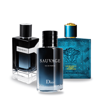 Package of 3 Perfumes: Dior SAUVAGE, Yves Saint Laurent Y MEN, Versace EROS