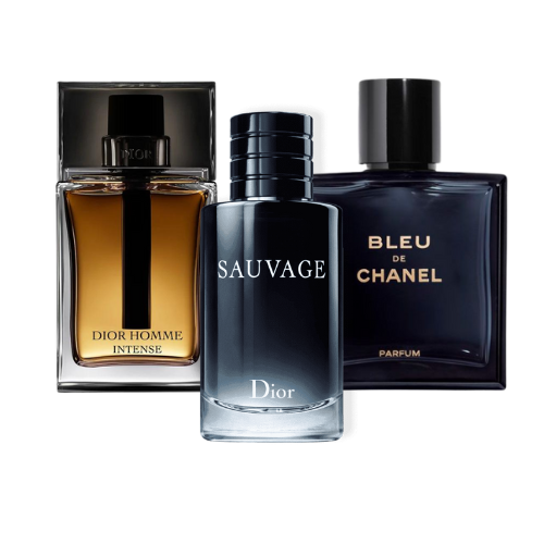 Set of 3 Perfumes: Dior Sauvage, Bleu de Chanel, and Dior Homme Intense Eau de Parfum – 100ml each